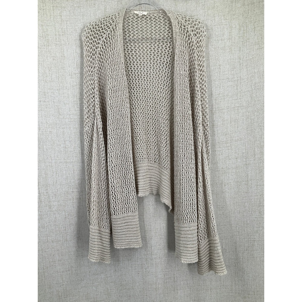 Easel Cardigan Women L Beige Open Knit Boho Crochet Fishnet Resort Cruise Travel